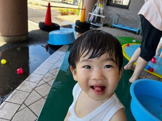 水あそびをしているところ