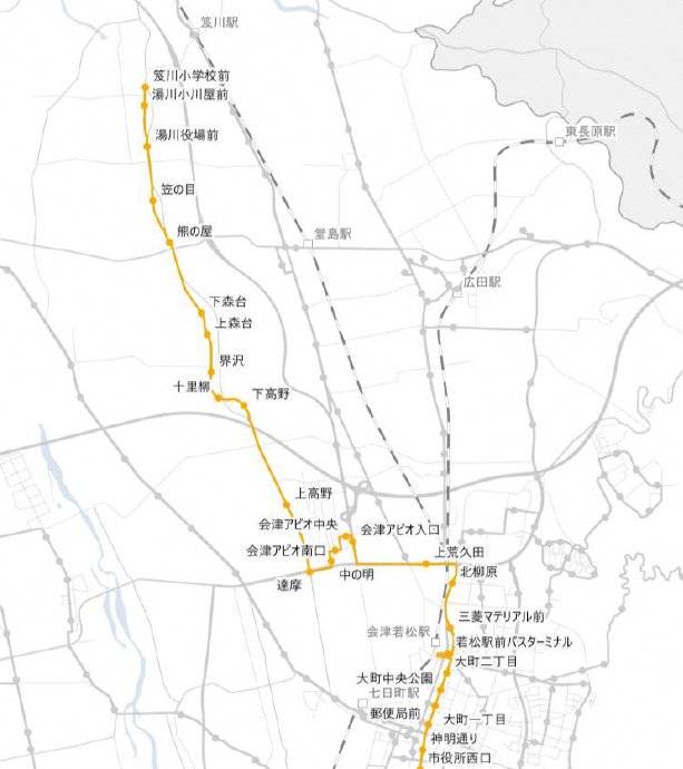 廃止される笈川線の地図