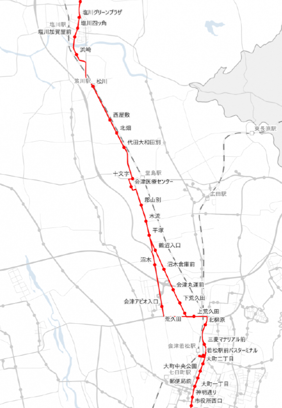 塩川・喜多方線再編前地図