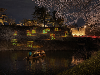 和船体験の夜間の運行風景